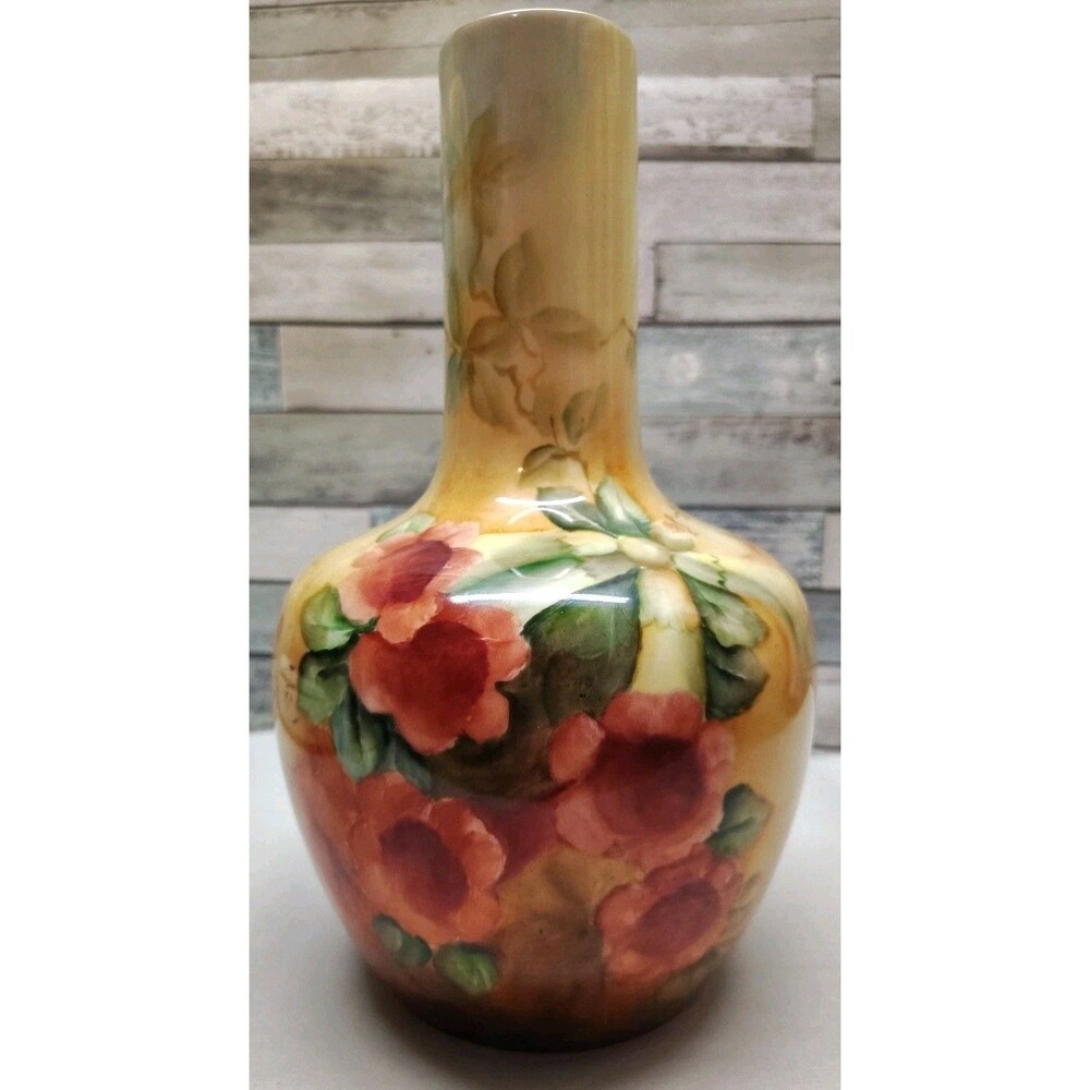 Antique Willets Belleek Hand Painted Floral Vase Morning Glory  Art Nouveau Glam